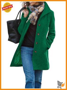 Womens Long Wool Blend Trench Coat Single Breasted Pea Jacket